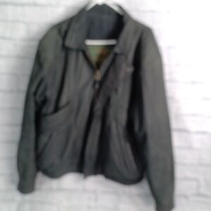 Mirage Classics Vintage Leather Bomber Jacket Military Black Gray XL